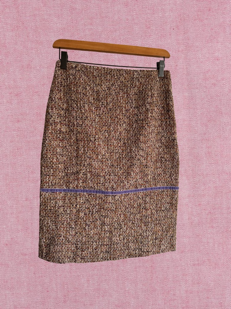 Valentino Brown Tweed Pencil Skirt With Purple Trim